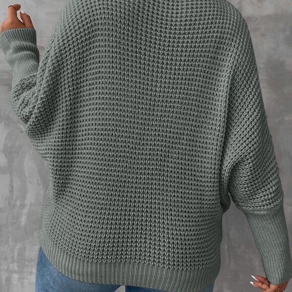 Grey Casual Women's Plus Size V-Neck Pullover - Picture 2 of 5